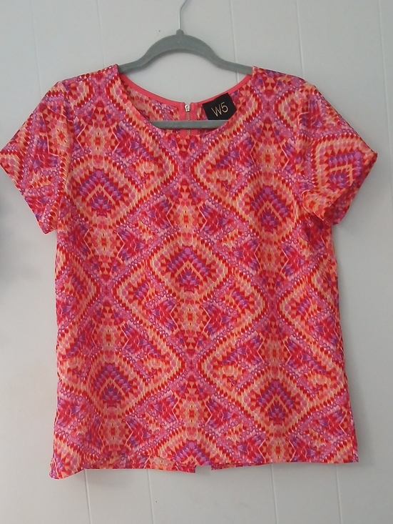 W5 Tops - W5 Women's Pink & Orange Short Sleeve Printed Top